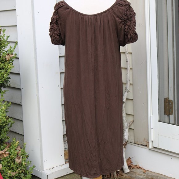 Max Studio Brown Puff Sleeve Midi Sundress - Picture 5 of 8